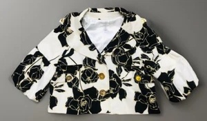 Vintage Cache Jacket Women’s L White Black Floral Gold 3/4 Bell Sleeve Cropped - Picture 1 of 8