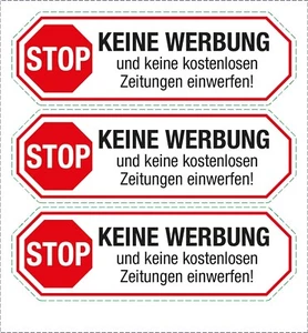 Aufkleber Briefkasten Keine Werbung Zeitschriften einwerfen 3er-Set - Bild 1 von 3