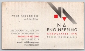 Business Card London ON N A Engineering Associates Consultants Nick Aroutzidis - Bild 1 von 2