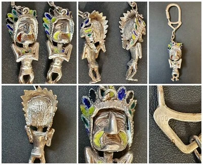 PORTACHIAVI  INDIANO Argento 800 CIONDOLO pendente Smalto silver 23 g VINTAGE 70 - Immagine 1 di 4