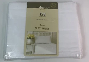 Mainstays Home Twin Flat Sheet Cotton Rich 50/50% Blend Arctic White Color NEW - Picture 1 of 6