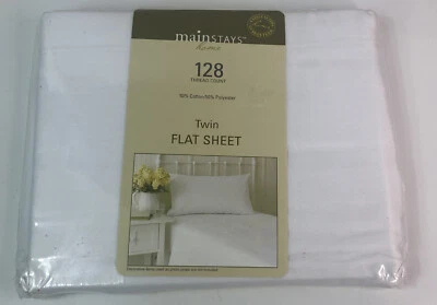 Mainstays Home Twin Flat Sheet Cotton Rich 50/50% Blend Arctic White Color NEW - Image 1 of 4