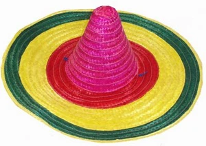 Adults Mexican Sombrero Multicoloured Straw Hat Mexico Fancy Dress Accessory - Picture 1 of 1