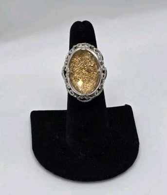 Sterling Gold Drusy & Faceted Crystal Quartz Doublet Ring Size 6 - Image 1 of 4