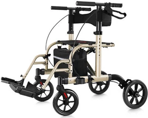 Silla de transporte de aluminio con andador médico plegable 2 en 1 mango ajustable 300 lb - Imagen 1 de 9