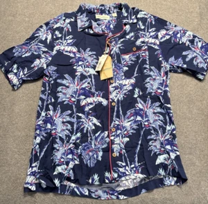 Caribbean Mens Nightwear Pajama Top Medium Lightweight Navy Palm Hawaiian NWT - Picture 1 of 8