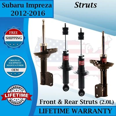 KYB OEM Front & Rear Struts For 2012-2016 Subaru Impreza 2.0L Lifetime Warranty Foto 1 de 4
