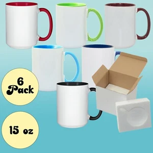 6 Pcs 15OZ El Grande MIX Color Inner Handle Sublimation Coffee Mugs + Foam Boxes - Picture 1 of 3