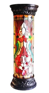 Stained Glass Victorian Style Florals Pedestal Floor Lamp 30" Tall Night Light - Picture 1 of 2