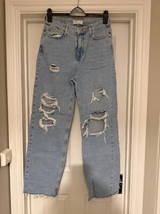 Primark Blue Wide Leg Ripped Jeans Great Condition - Picture 1 of 4