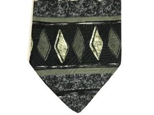 Puritan Mens Necktie Tie Black Green Grey Striped Geometric Print 60" - Bild 1 von 4
