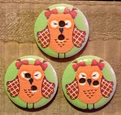 3 Owl Crafting Buttons Sewing Wood Round 2 Hole .75"  - Image 1 of 2