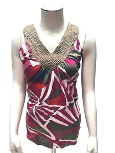 Calvin Klein Jeans Sleeveless V Neck Patterned Top M Cotton Polyester Blend - Picture 1 of 9