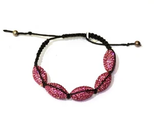 Sterling silver pink crystal Rhinestone pave macrame adjustable bracelet cord - Picture 1 of 4