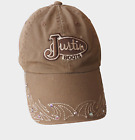 Justin Boots Baseball Hat Cap Women's Adjustable Brown Tan Rhinestones