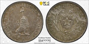 1889 PARAGUAY REPUBLIC SILVER PESO PATACON BUENOS AIRES MINT KM5 PCGS AU DETAILS - Picture 1 of 3