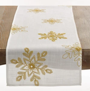 Christmas Table Runner Party Decorations Embroidered Holiday Gold 16x90 New - Picture 1 of 3
