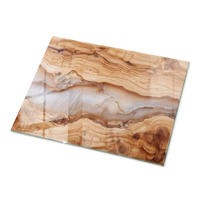 Glas Tischplatte Rechteckig Dekor Gehärtet ESG Holz im Einklang mit Harz 80x60 - Bild 1 von 4