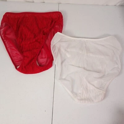 Bragas L Vintage OLGA Corte Francés Pierna Alta Mujer Hechas en EE. UU. Blanco Transparente Rojo  Foto 1 de 4