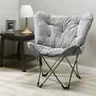 Stylish Powder-Coated Metal Frame Faux Fur Butterfly Chair Adults Gray
