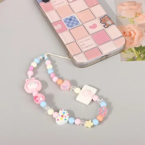 Cute Pink Rabbit Heart Star Bead Beaded Phone Chain Lanyard Keyring Pendant - Zdjęcie 1 z 7