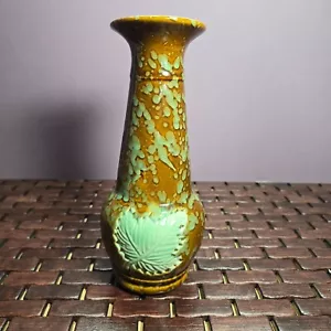 Vintage Keramik Vase Braun & Meer Schaum Grün Blatt & Splatter Design - Bild 1 von 9