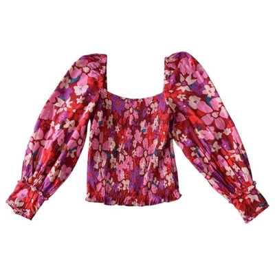 Blusa Free People Rosa Roja Floral Algodón Calado Talla Pequeña Foto 1 de 4