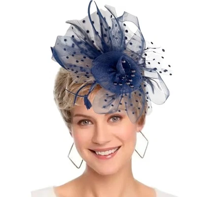 Fascinators Hat Women Tea Party Headband Flower Cocktail One Size Navy Blue Foto 1 de 4