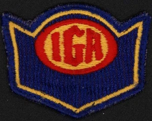 Vintage uniform patch IGA Independent Grocers Alliance die cut blue red yellow - Picture 1 of 2