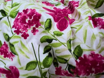 Vintage 1960s Polished Cotton Fabric Pink Green Sister Parish Style 1 Yd + avail - Image 1 of 4