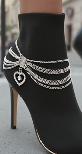 Bracciale donna argento metallo catena stivale scarpa cavigliera cuore charm amicizia una coppia - Foto 1 di 24