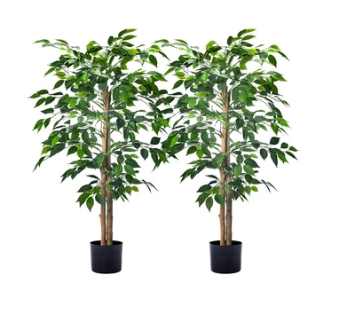 5.2FT faux Ficus Trees with Realistic Leaves and Natural Trunk, (2pk) - Image 1 of 3