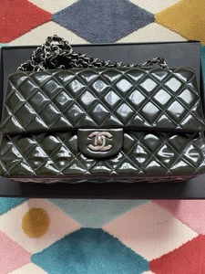 CHANEL Classic Medium Double Flap Bag In Shiny Patent (silver hardware) - Picture 1 of 22