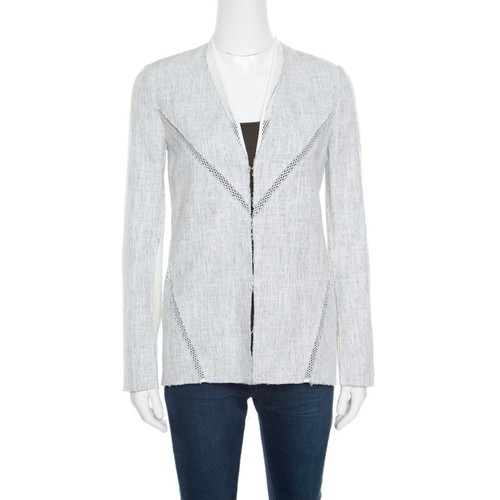 OFF WHITE Giacca Leeann Elie Tahari Off Bianco e Blu Strutturato Inserto Media Misti XS