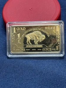 100 Mills .999 Fine Gold-Plated Buffalo Bar 1 OZ - Picture 1 of 2