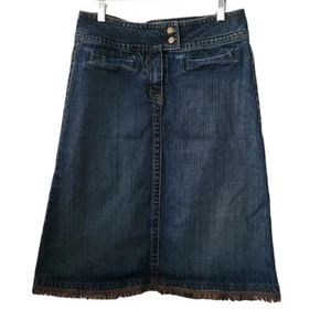 Y2K Vintage Western Cabi Denim Jean Skirt Women's 8 Stretch Fringe Hem - Picture 1 of 8