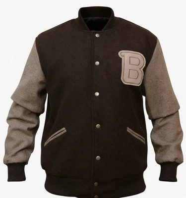 Men's Hotline Miami Jacket – Payday 2 Brown B logo Varsity Lettermen Jacket - Image 1 of 4