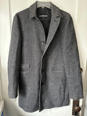 Sobretudo masculino EXPRESS mistura de lã cinza espinha de peixe pequeno - Imagem 1 de 4