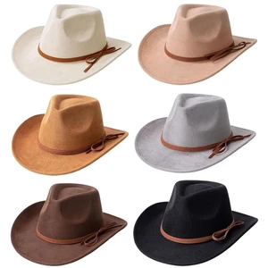 Suede Cowboy Hat For Women and Men Classic Western Cowboy Hats With Wide Brim - Picture 1 of 18