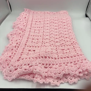 NEU Handarbeit gehäkelte Babydecke Afghan Rosa - Bild 1 von 5