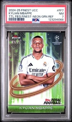 2024 Finest UCC Kylian Mbappe #d/75 SP Neon Green Refractor TOTAL FOOTBALL PSA 7 - Image 1 of 2