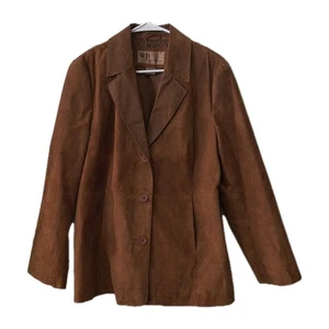 Suede Blazer Women's Brown Embossed Long Sleeve Button Close  L WP Weather Proof - Picture 1 of 6