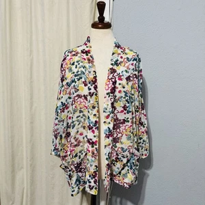 Cárdigan kimono Focus 2000 para mujer transparente frente abierto estampado floral talla XL manga 3/4 - Imagen 1 de 13
