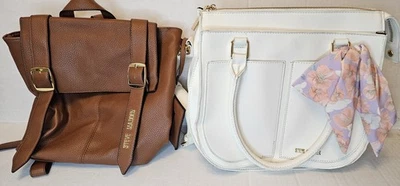Steve Madden Faux Leather Brown Purse Backpack & White Shoulder Crossbody Used - Image 1 of 4