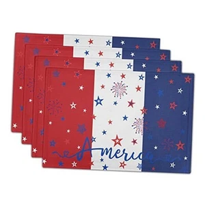 4th of July Linen Placemats Set of 4 Independence Day Memorial Day Patriotic - Picture 1 of 8