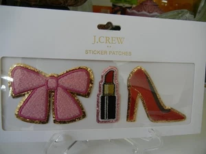 J.CREW STICKER PATCH SET OF 3 DESIGNS SEW ON/STICKER GLITTERY LIPSTICK BOW HEEL - Picture 1 of 3