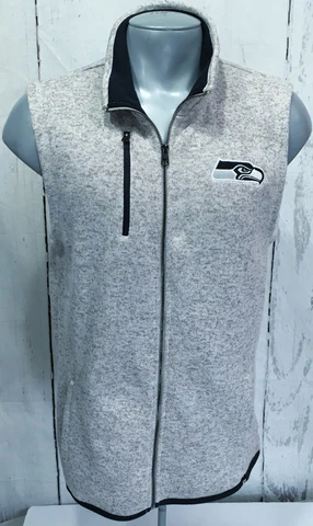 Seattle Seahawks M Medium Vest Thick Fleece Jacket Oatmeal by '47 Brand Full Zip Cover