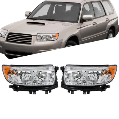 Pair Set For 2006-2008 Subaru Forester Headlight Replacement Halogen Clear Lens - Image 1 of 4