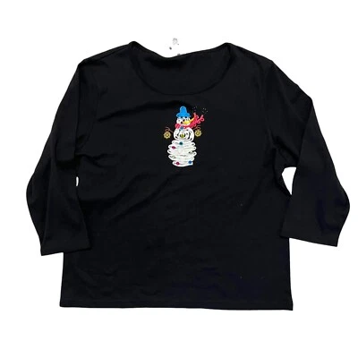 Camisa Classic Elements Negra Navidad Manga Larga Muñeco de Nieve Cinta Lentejuelas Talla XL Foto 1 de 3