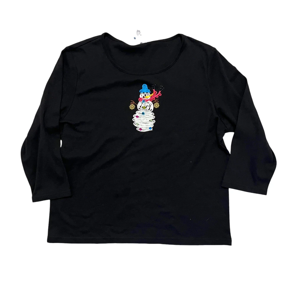 Camisa Classic Elements Negra Navidad Manga Larga Muñeco de Nieve Cinta Lentejuelas Talla XL Foto 1 de 3